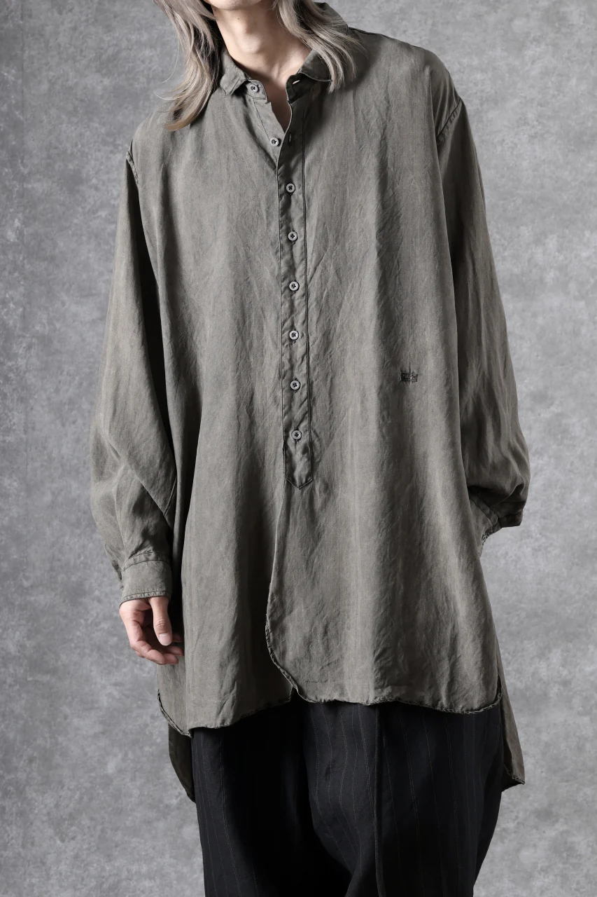 KLASICA SHORT COLLAR ROOMY SHIRTS / DRAPE & SMOOTH TEXTILE (BROWNY DYE STRIPE) - Image 22