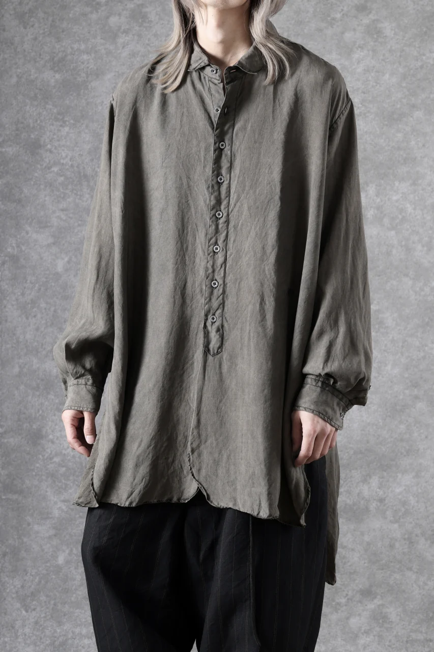 KLASICA SHORT COLLAR ROOMY SHIRTS / DRAPE & SMOOTH TEXTILE (BROWNY DYE STRIPE) - Image 23