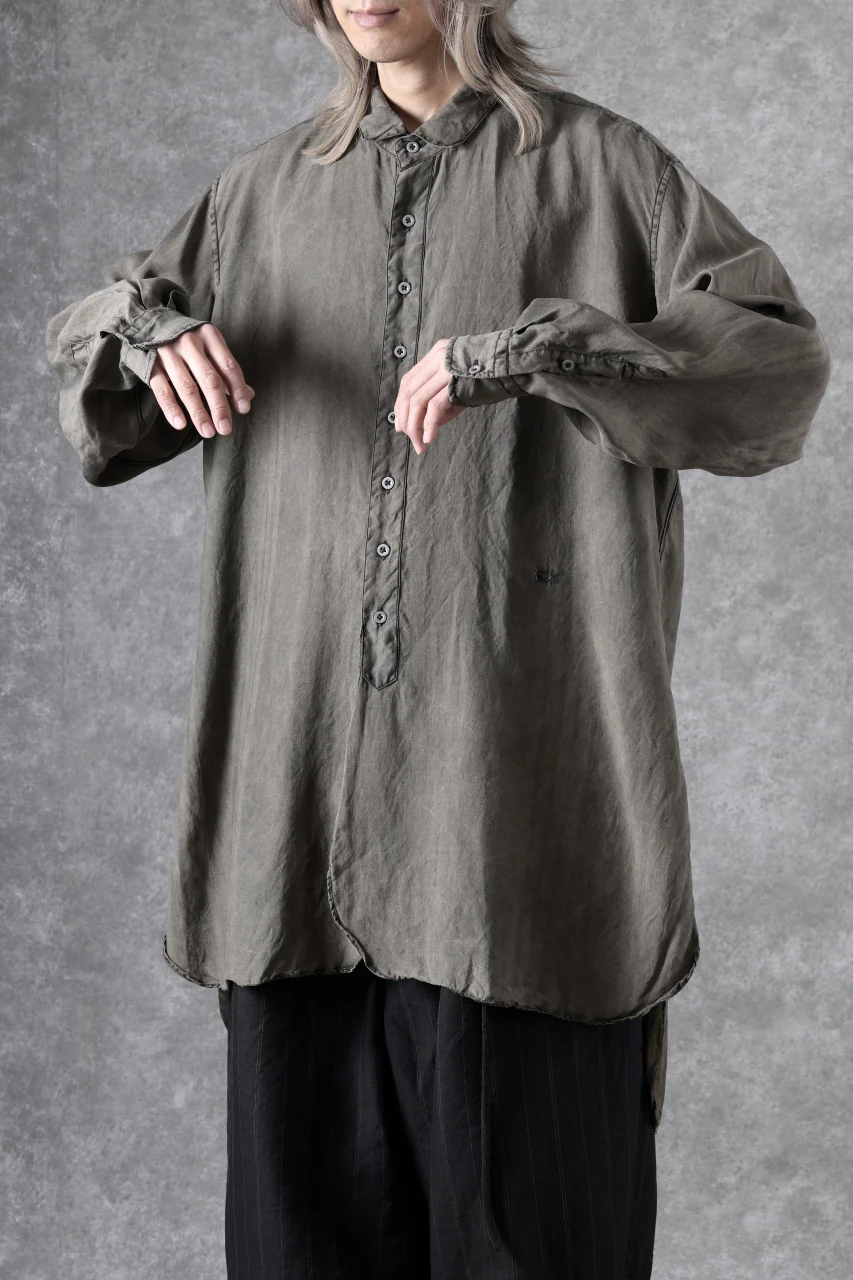 KLASICA SHORT COLLAR ROOMY SHIRTS / DRAPE & SMOOTH TEXTILE (BROWNY DYE STRIPE) - Image 24