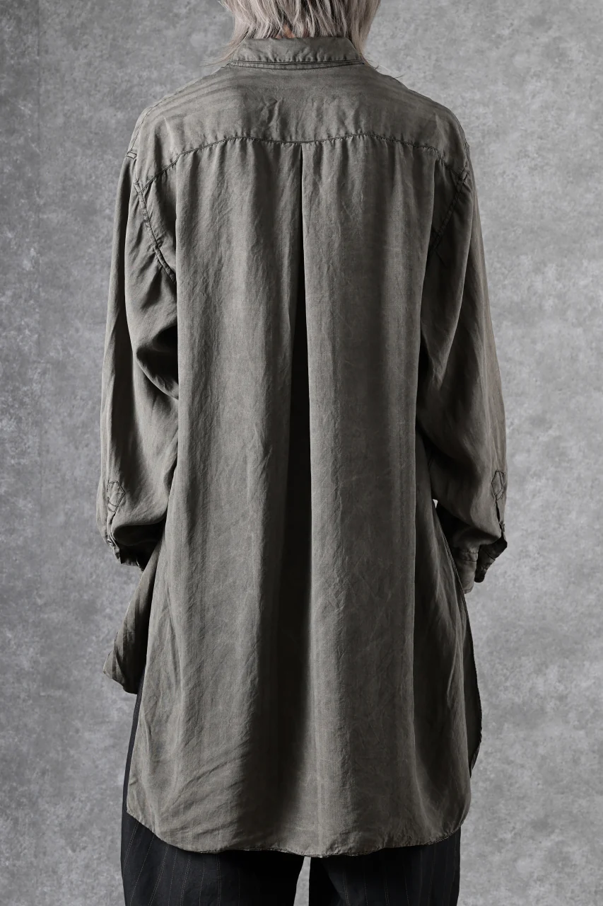 KLASICA SHORT COLLAR ROOMY SHIRTS / DRAPE & SMOOTH TEXTILE (BROWNY DYE STRIPE) - Image 25