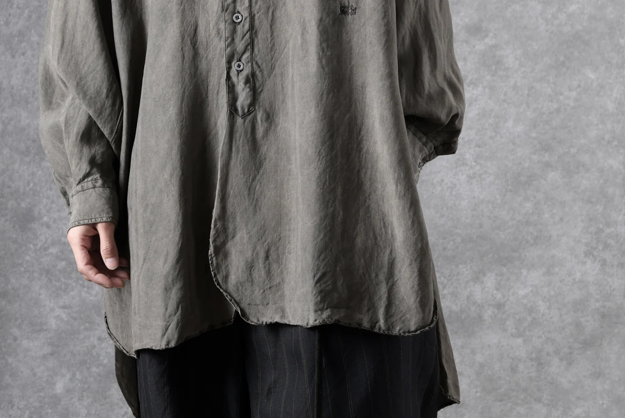 KLASICA SHORT COLLAR ROOMY SHIRTS / DRAPE & SMOOTH TEXTILE (BROWNY DYE STRIPE) - Image 26