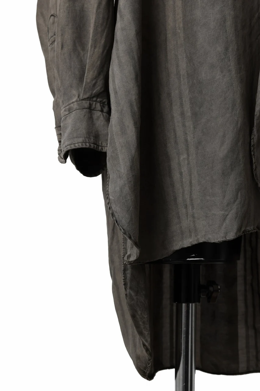 KLASICA SHORT COLLAR ROOMY SHIRTS / DRAPE & SMOOTH TEXTILE (BROWNY DYE STRIPE) - Image 8
