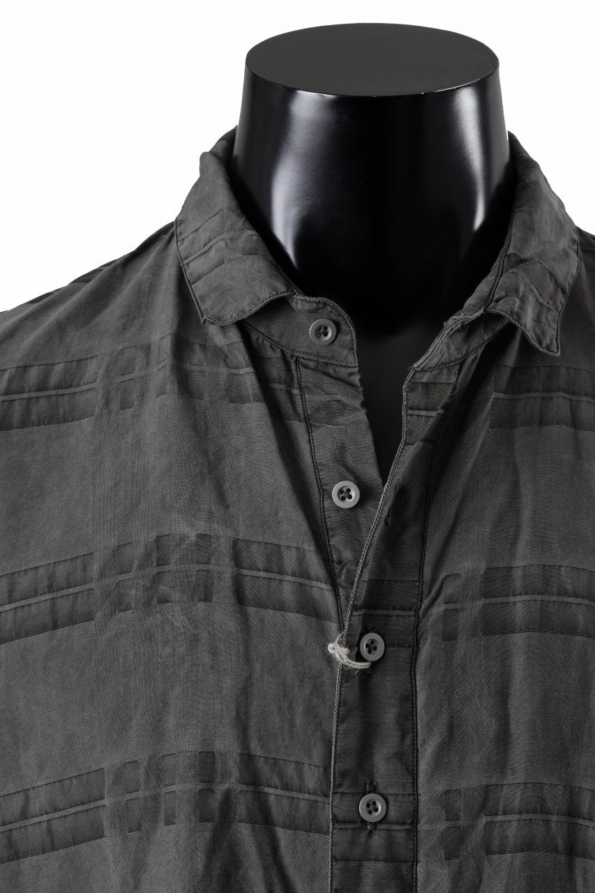 KLASICA SHORT COLLAR ROOMY SHIRTS / DRAPE & SMOOTH TEXTILE (GRAYSH DYE CHECK) - Image 11