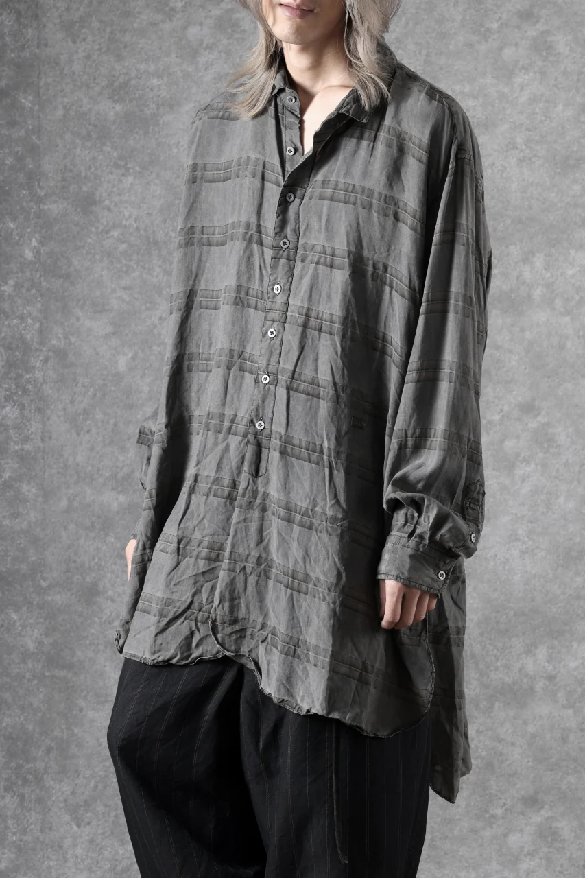KLASICA SHORT COLLAR ROOMY SHIRTS / DRAPE & SMOOTH TEXTILE (GRAYSH DYE CHECK) - Image 18