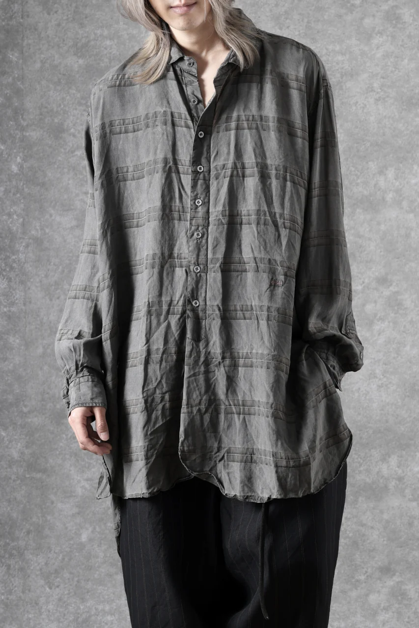 KLASICA SHORT COLLAR ROOMY SHIRTS / DRAPE & SMOOTH TEXTILE (GRAYSH DYE CHECK) - Image 19