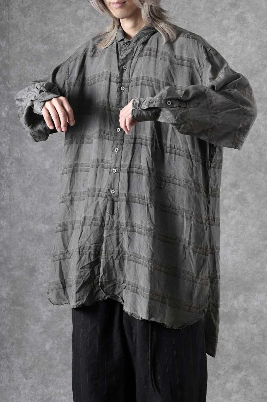 KLASICA SHORT COLLAR ROOMY SHIRTS / DRAPE & SMOOTH TEXTILE (GRAYSH DYE CHECK) - Image 22