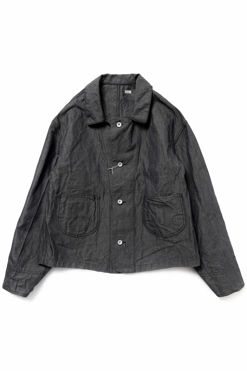 KLASICA "SOLO WOOD" LOOSE FIT SHORT COVER ALL / 9.7oz COTTON x LINEN CHAMBRAY (GRAY DENIM)