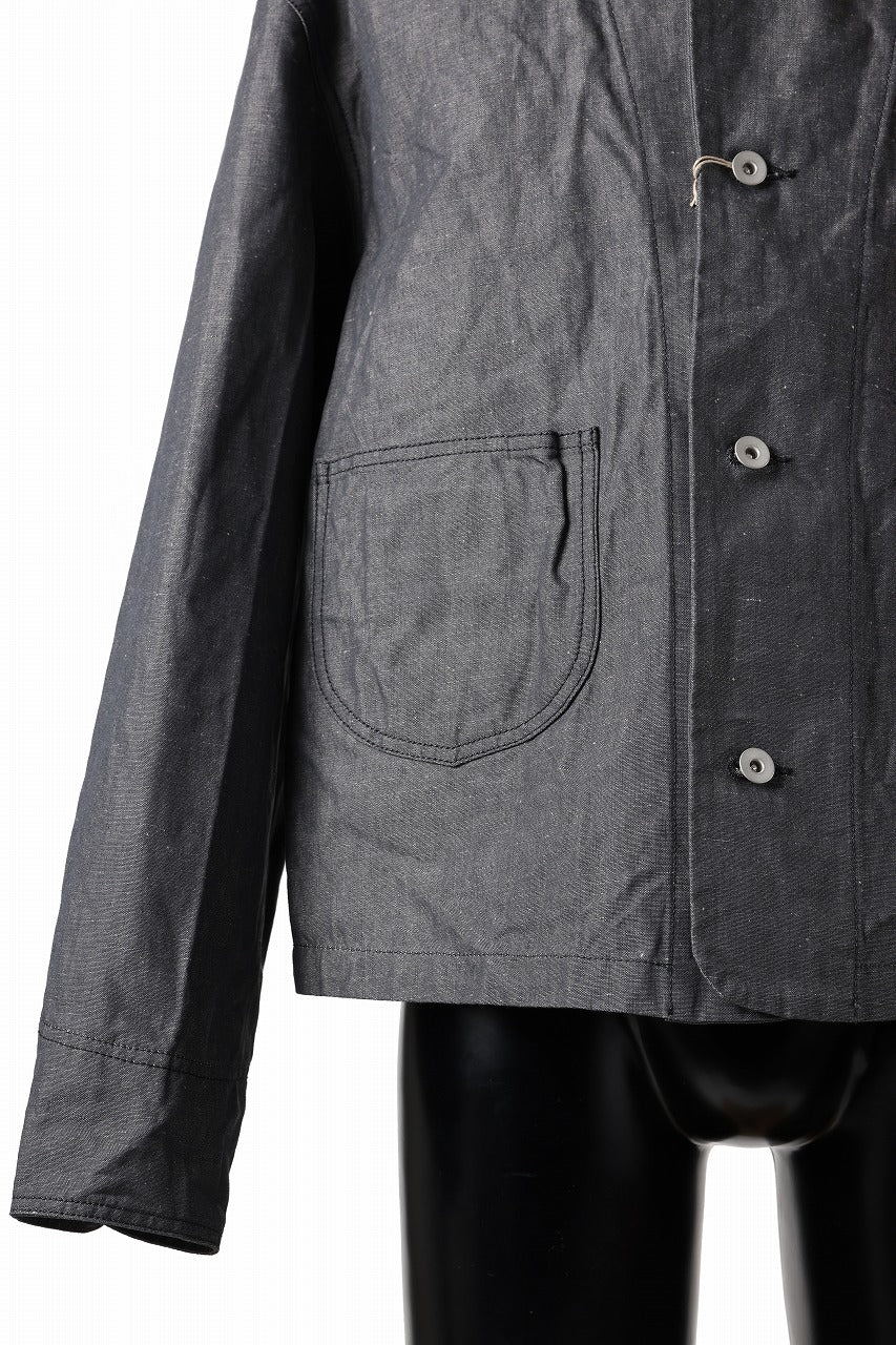 KLASICA "SOLO WOOD" LOOSE FIT SHORT COVER ALL / 9.7oz COTTON x LINEN CHAMBRAY (GRAY DENIM) - Image 11