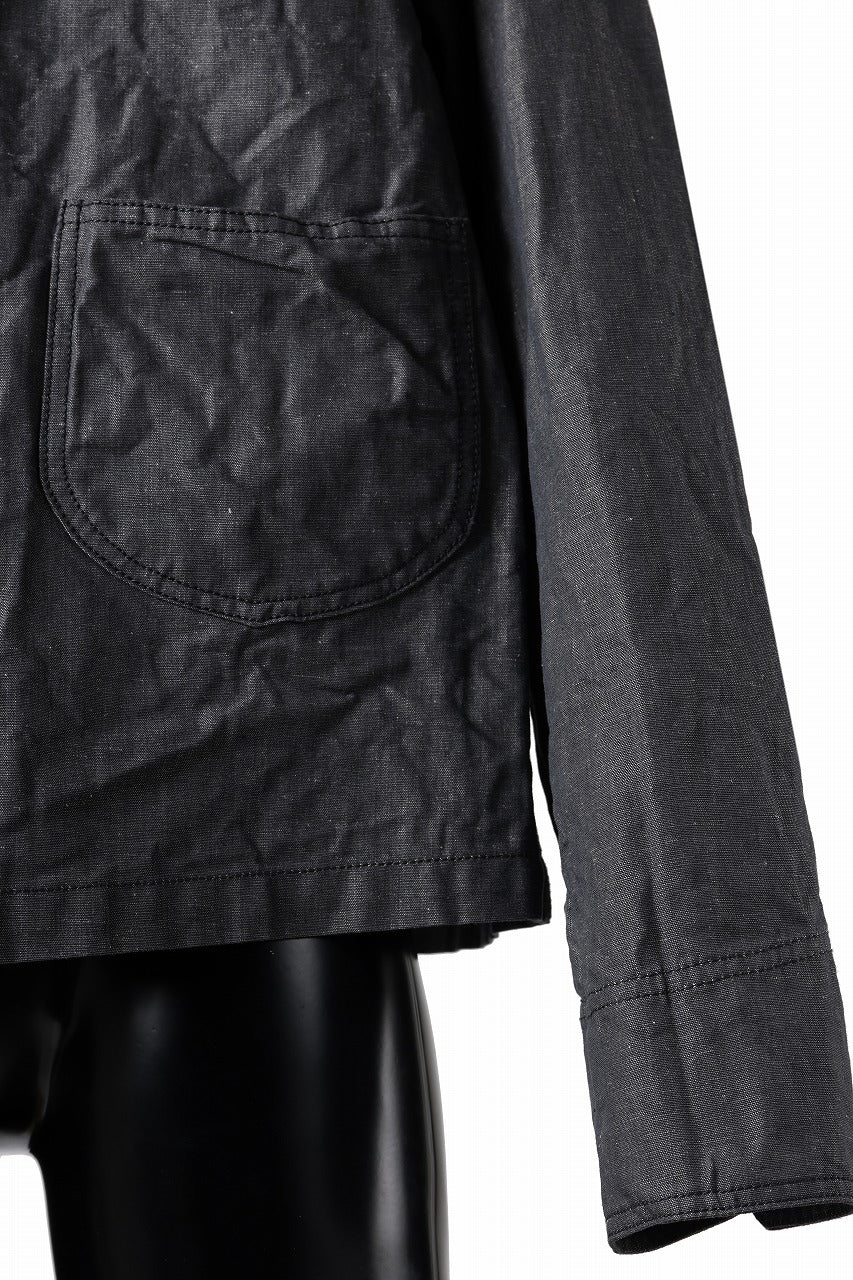 KLASICA "SOLO WOOD" LOOSE FIT SHORT COVER ALL / 9.7oz COTTON x LINEN CHAMBRAY (GRAY DENIM) - Image 14