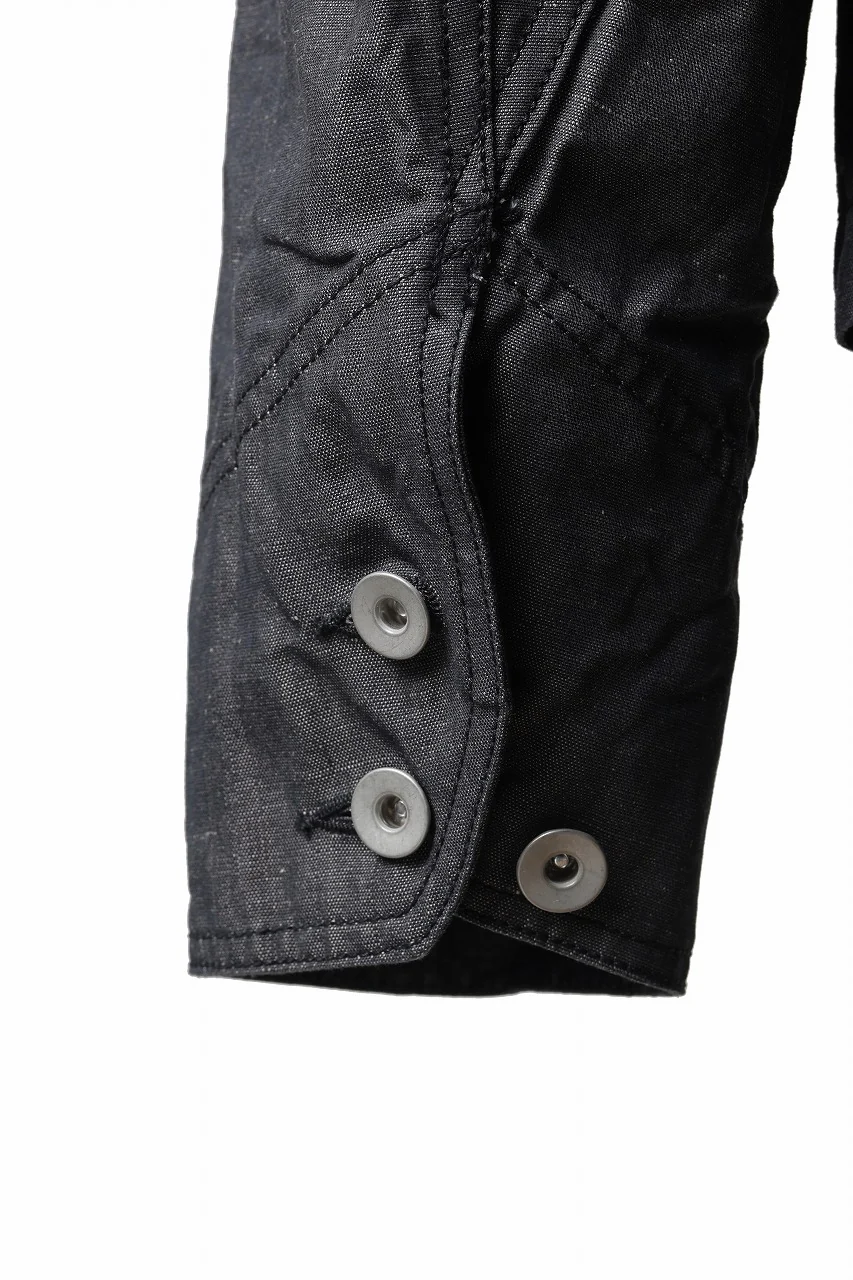 KLASICA "SOLO WOOD" LOOSE FIT SHORT COVER ALL / 9.7oz COTTON x LINEN CHAMBRAY (GRAY DENIM) - Image 15