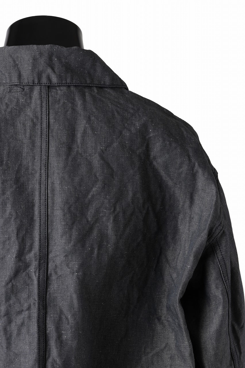 KLASICA "SOLO WOOD" LOOSE FIT SHORT COVER ALL / 9.7oz COTTON x LINEN CHAMBRAY (GRAY DENIM) - Image 16