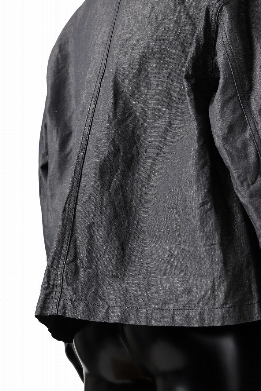 KLASICA "SOLO WOOD" LOOSE FIT SHORT COVER ALL / 9.7oz COTTON x LINEN CHAMBRAY (GRAY DENIM) - Image 17