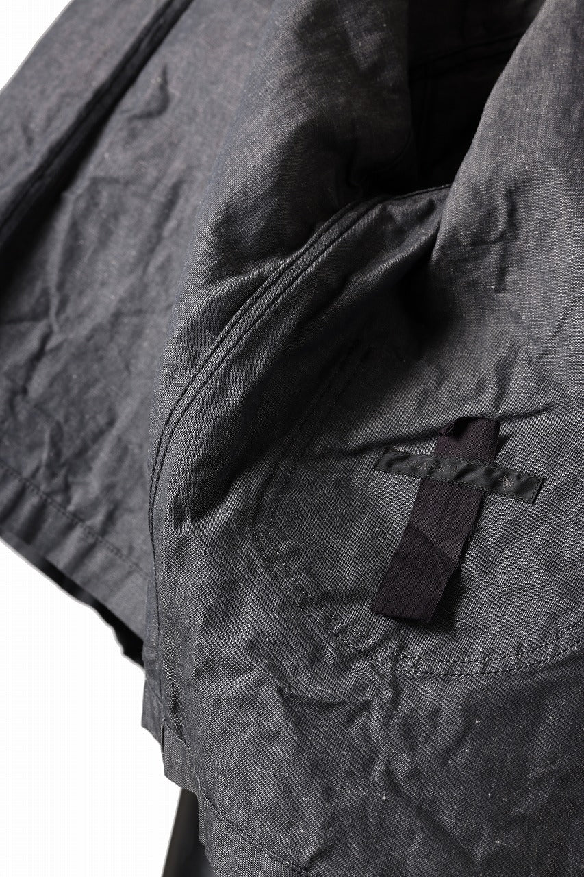 KLASICA "SOLO WOOD" LOOSE FIT SHORT COVER ALL / 9.7oz COTTON x LINEN CHAMBRAY (GRAY DENIM) - Image 18