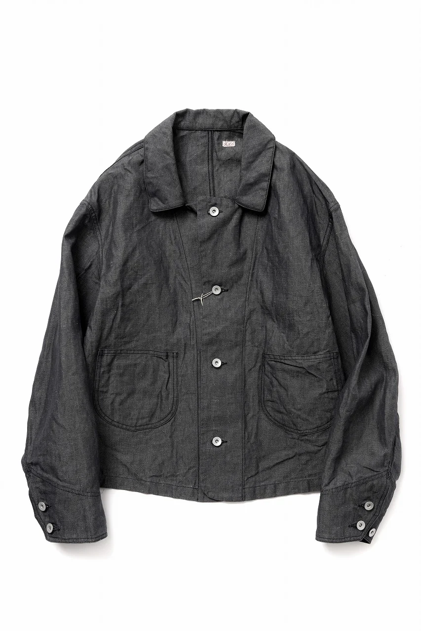 KLASICA "SOLO WOOD" LOOSE FIT SHORT COVER ALL / 9.7oz COTTON x LINEN CHAMBRAY (GRAY DENIM) - Image 2