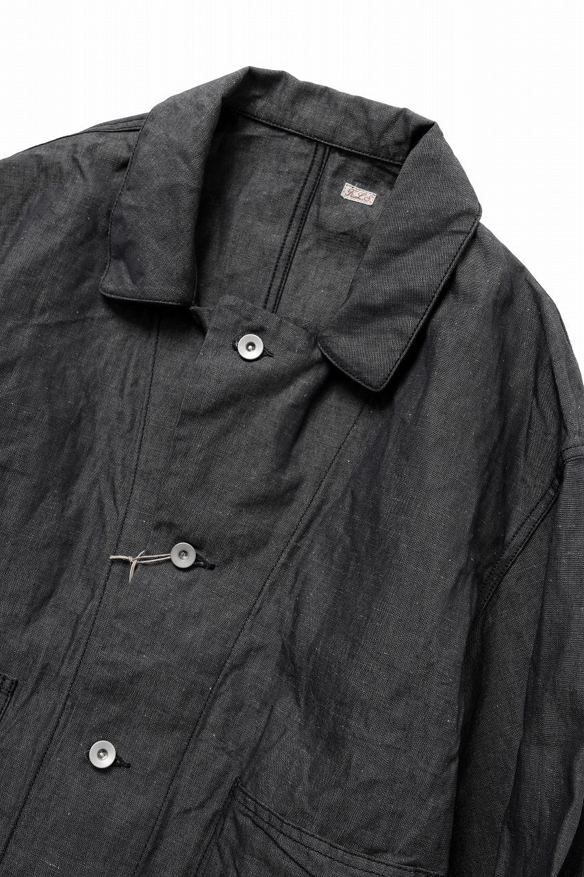 KLASICA "SOLO WOOD" LOOSE FIT SHORT COVER ALL / 9.7oz COTTON x LINEN CHAMBRAY (GRAY DENIM) - Image 3