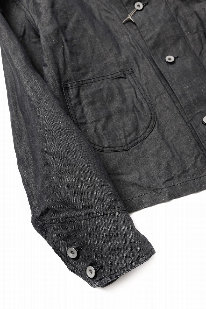 KLASICA "SOLO WOOD" LOOSE FIT SHORT COVER ALL / 9.7oz COTTON x LINEN CHAMBRAY (GRAY DENIM) - Image 4