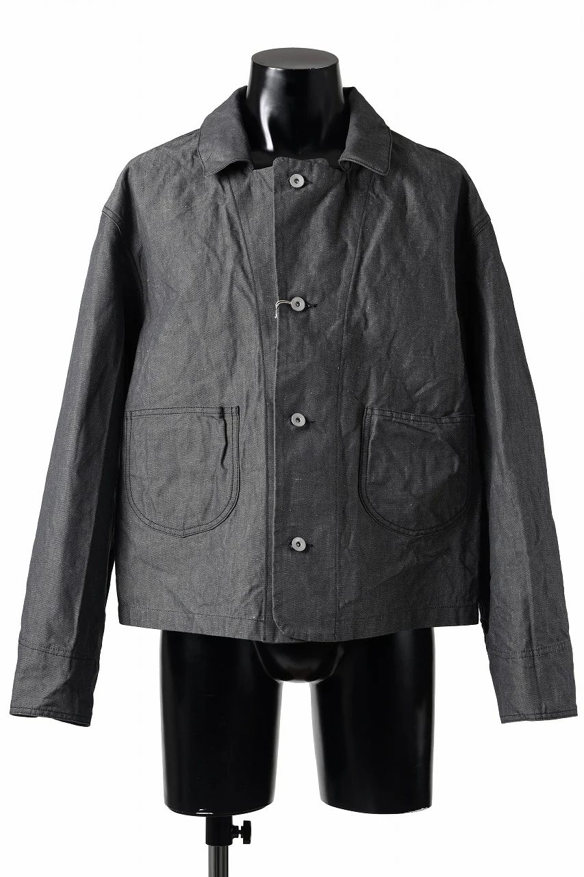 KLASICA "SOLO WOOD" LOOSE FIT SHORT COVER ALL / 9.7oz COTTON x LINEN CHAMBRAY (GRAY DENIM) - Image 5