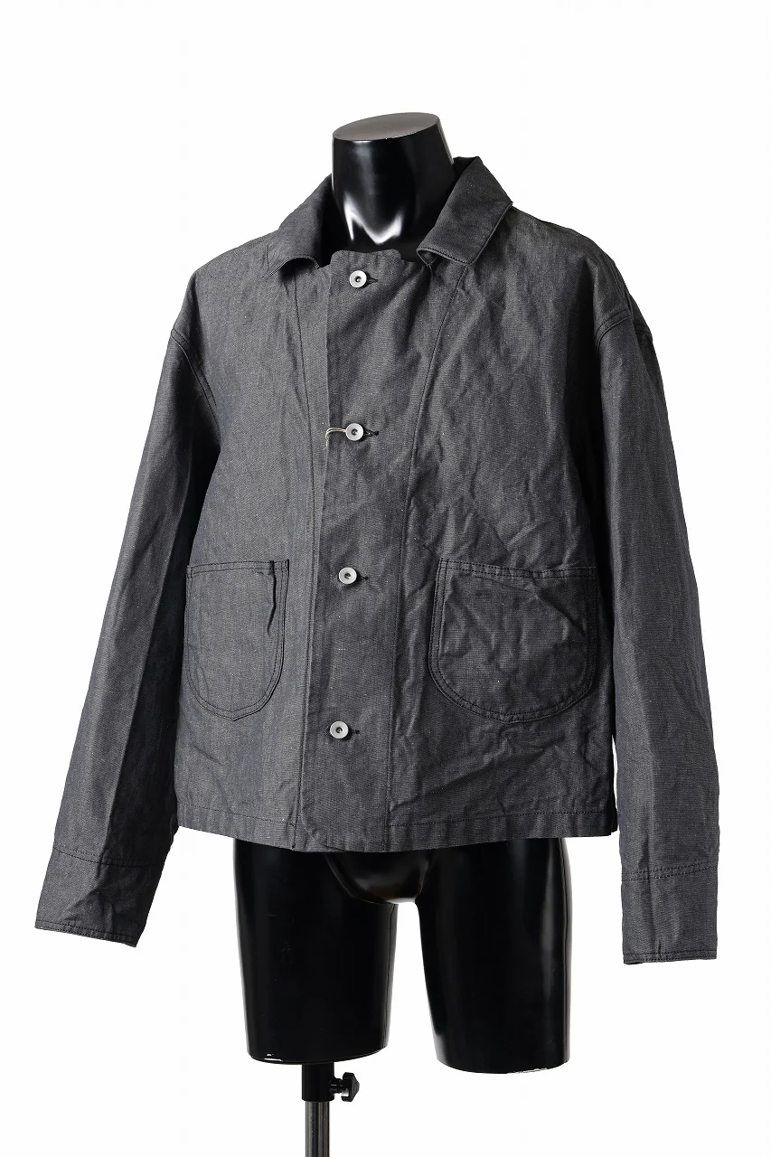 KLASICA "SOLO WOOD" LOOSE FIT SHORT COVER ALL / 9.7oz COTTON x LINEN CHAMBRAY (GRAY DENIM) - Image 6