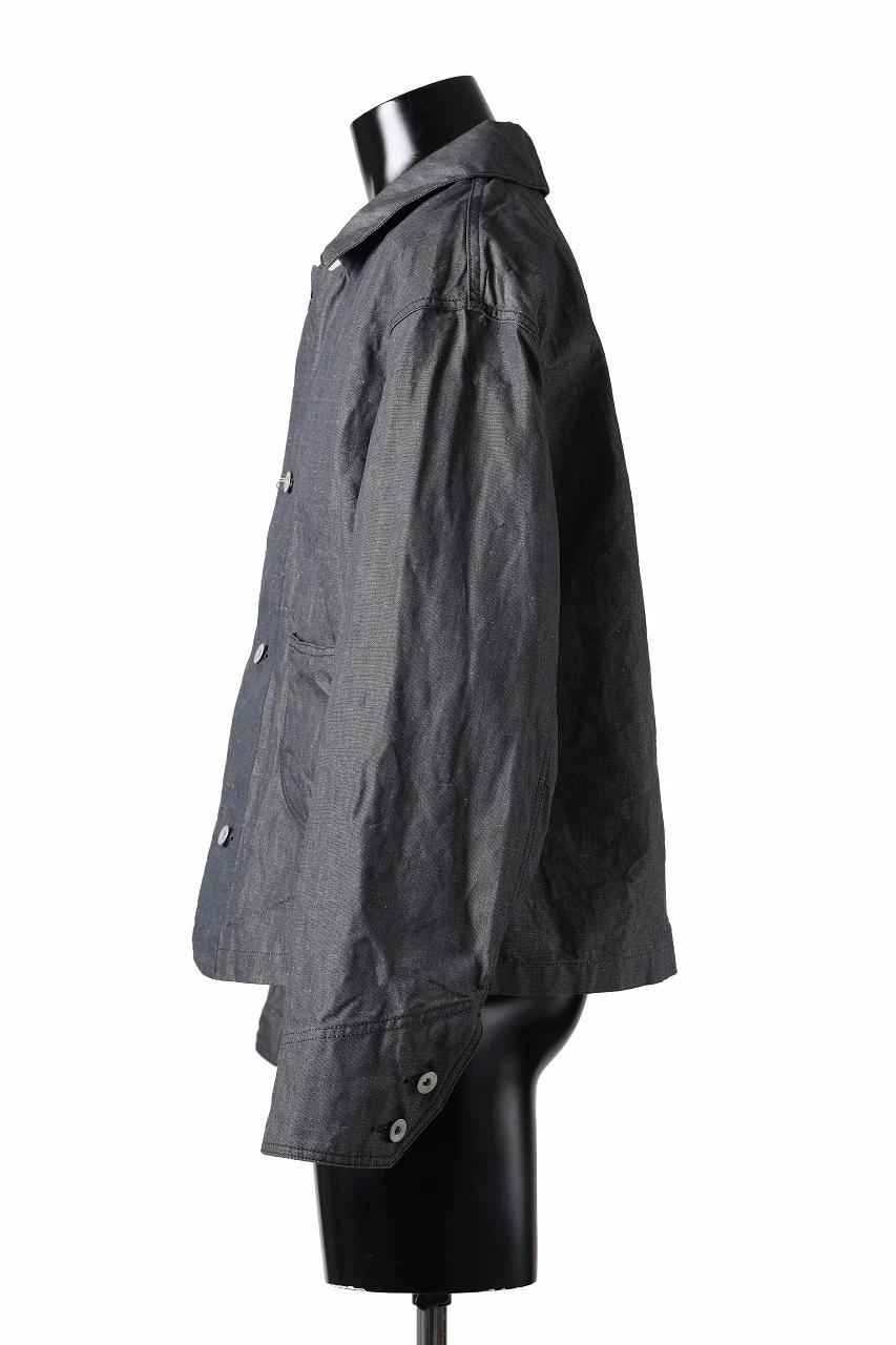 KLASICA "SOLO WOOD" LOOSE FIT SHORT COVER ALL / 9.7oz COTTON x LINEN CHAMBRAY (GRAY DENIM) - Image 7