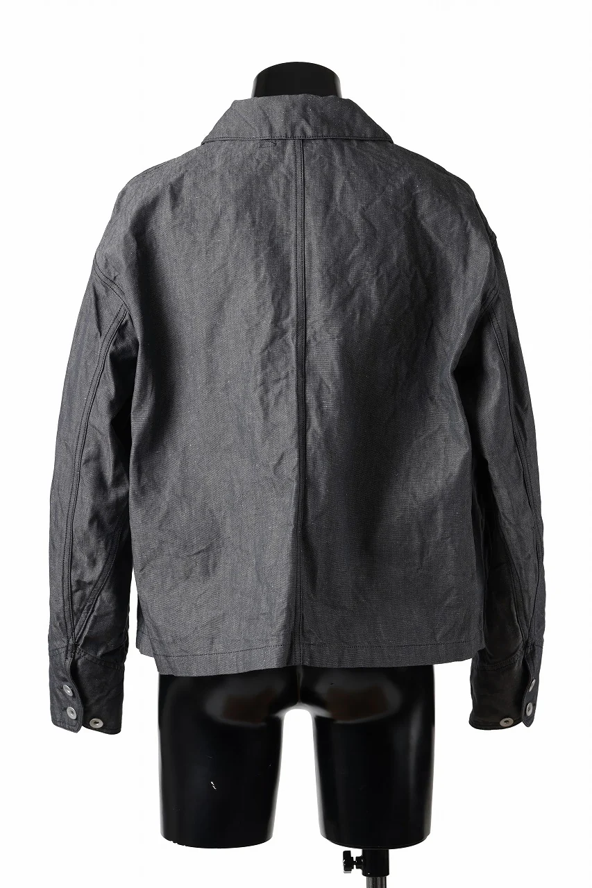 KLASICA "SOLO WOOD" LOOSE FIT SHORT COVER ALL / 9.7oz COTTON x LINEN CHAMBRAY (GRAY DENIM) - Image 8