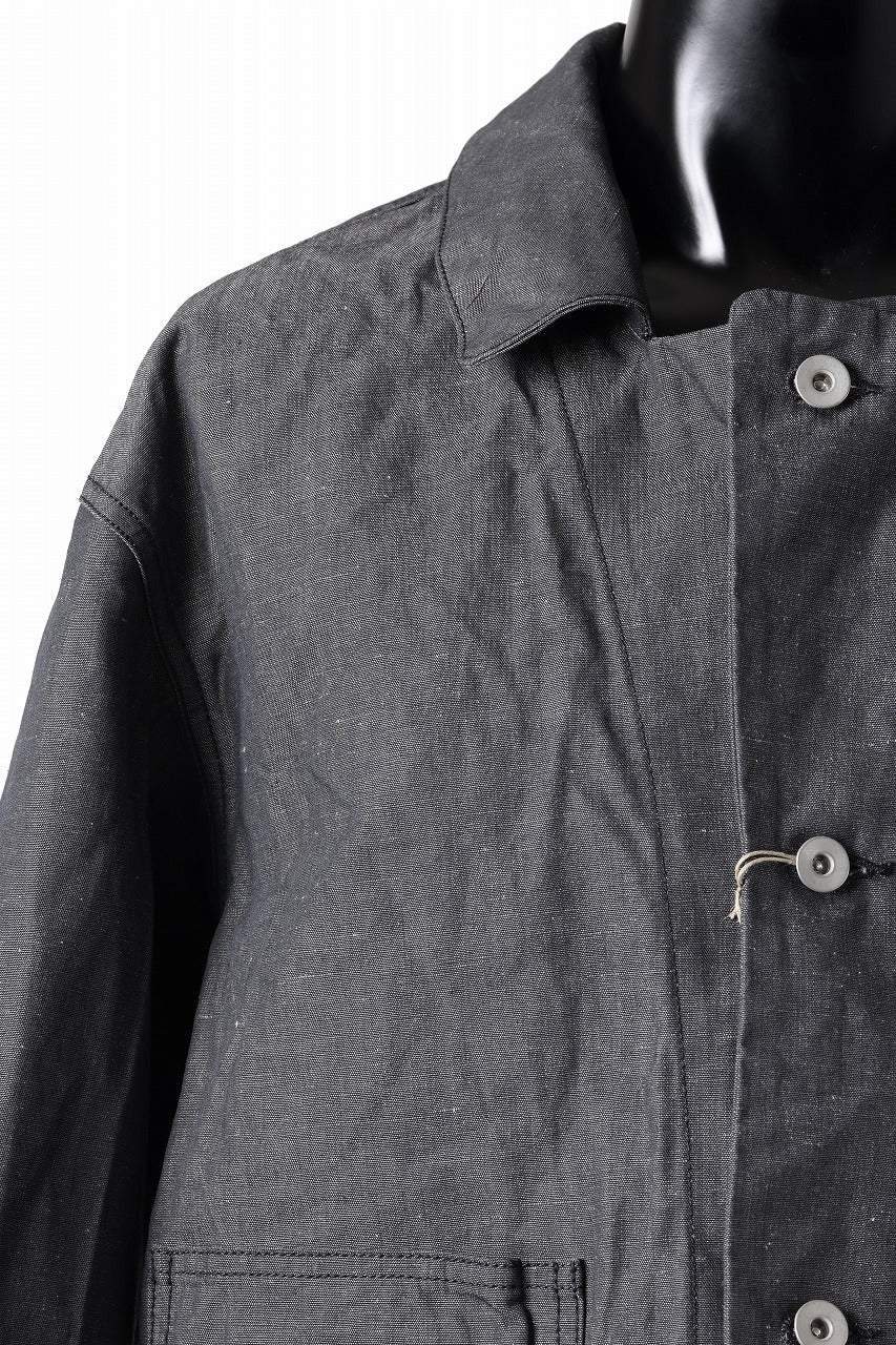 KLASICA "SOLO WOOD" LOOSE FIT SHORT COVER ALL / 9.7oz COTTON x LINEN CHAMBRAY (GRAY DENIM) - Image 9
