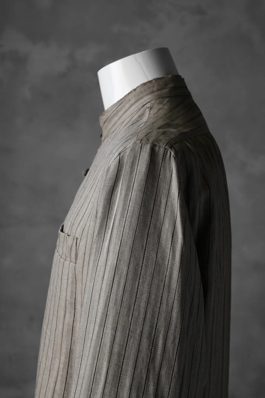 KLASICA STRIPED HERRINGBONE LINEN SHIRT / GARMENT WASHED (BEIGE) - Image 10