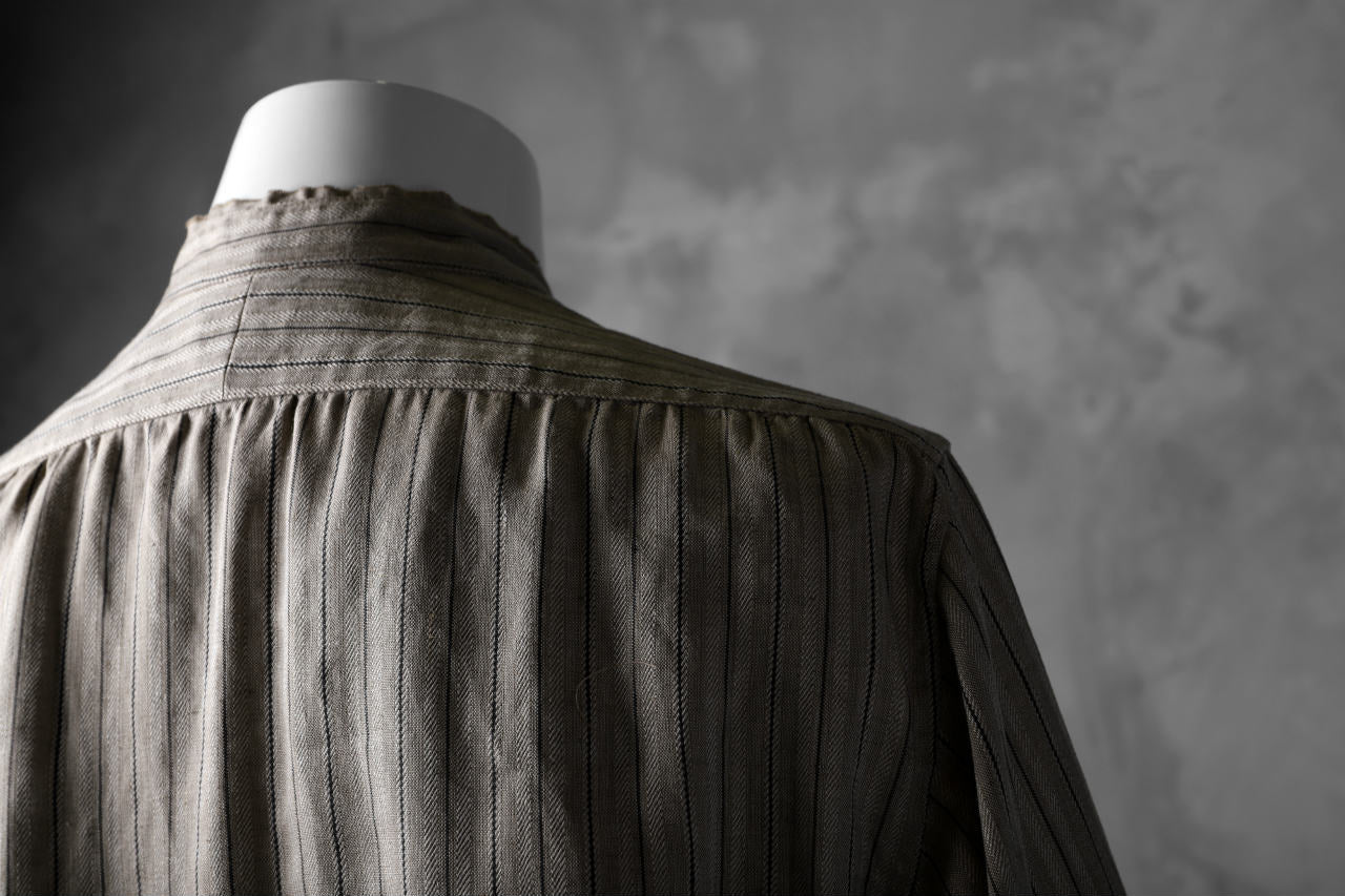 KLASICA STRIPED HERRINGBONE LINEN SHIRT / GARMENT WASHED (BEIGE) - Image 20