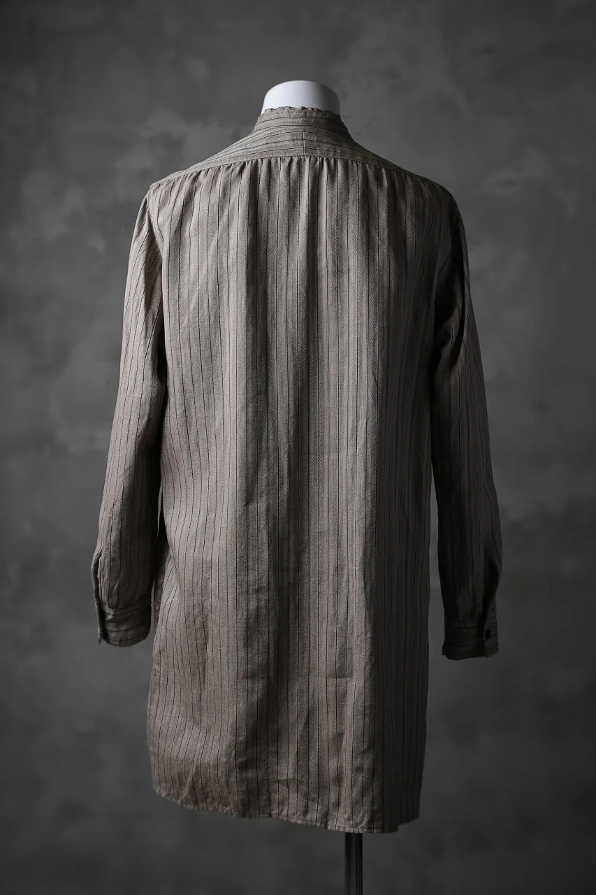 KLASICA STRIPED HERRINGBONE LINEN SHIRT / GARMENT WASHED (BEIGE) - Image 3