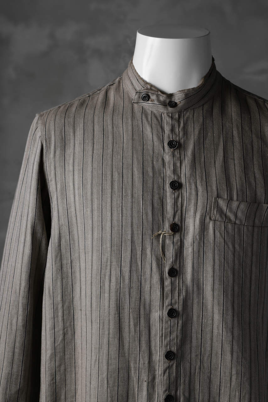 KLASICA STRIPED HERRINGBONE LINEN SHIRT / GARMENT WASHED (BEIGE) - Image 4