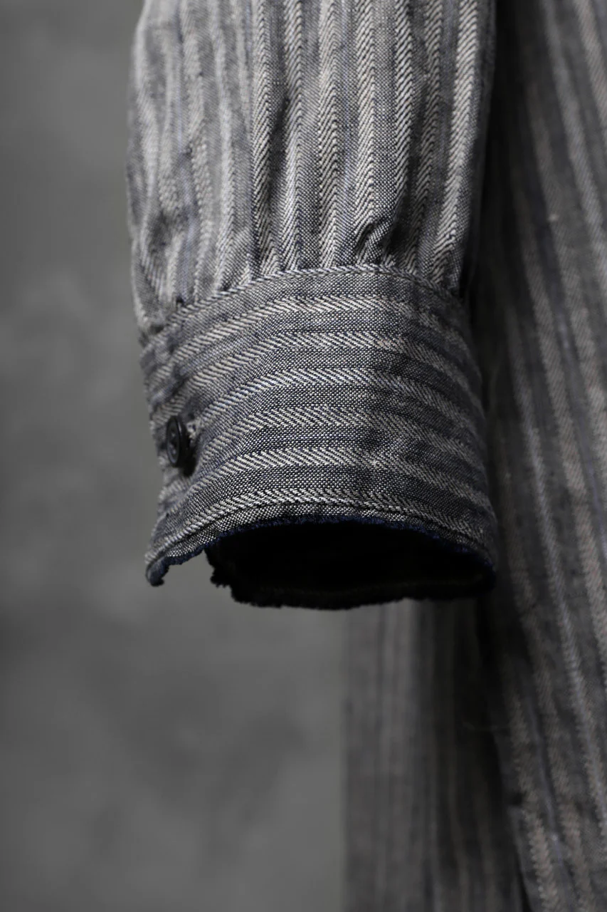 KLASICA STRIPED HERRINGBONE LINEN SHIRT / GARMENT WASHED (NAVY) - Image 13