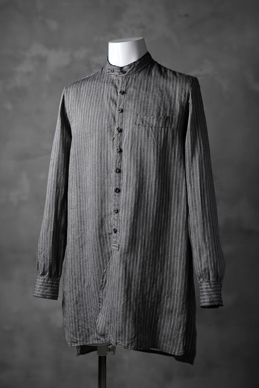 KLASICA STRIPED HERRINGBONE LINEN SHIRT / GARMENT WASHED (NAVY) - Image 2