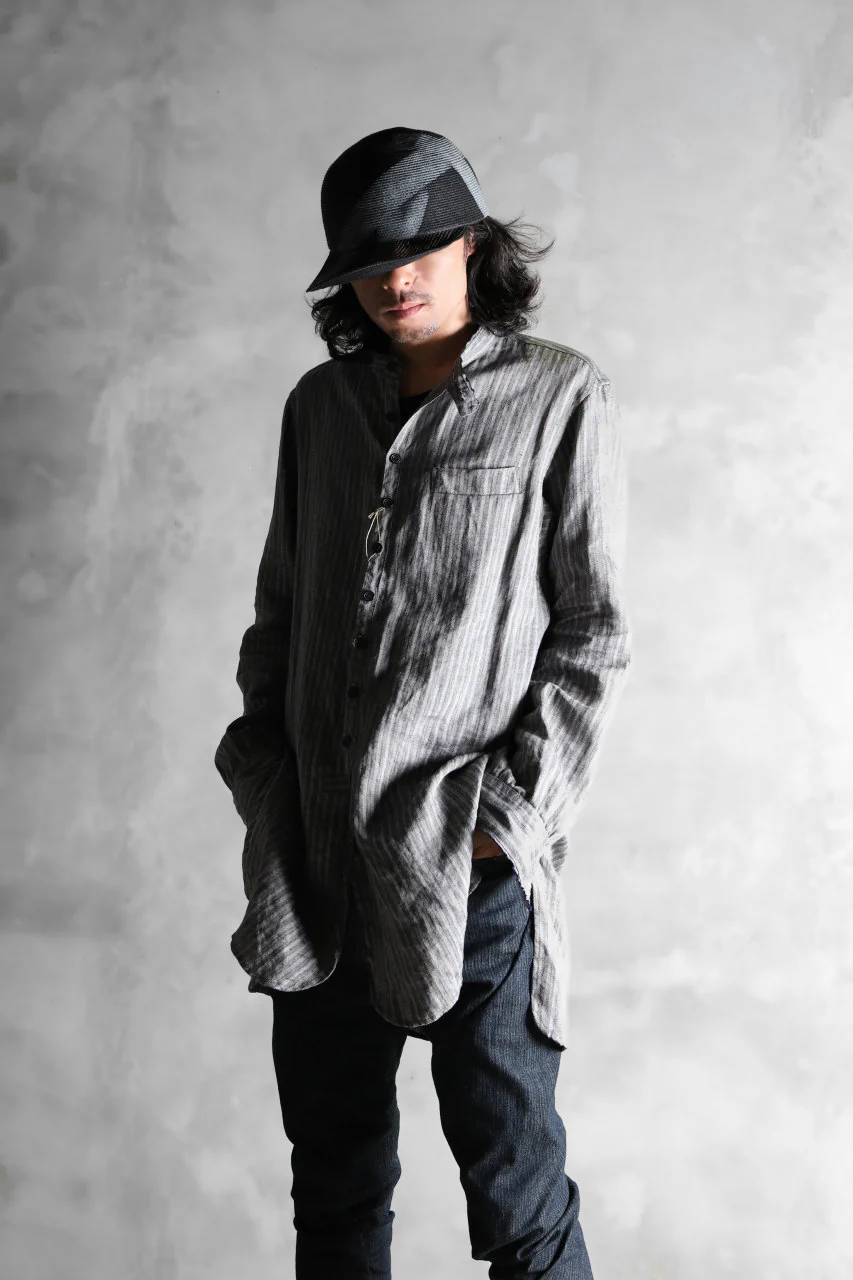 KLASICA STRIPED HERRINGBONE LINEN SHIRT / GARMENT WASHED (NAVY) - Image 22