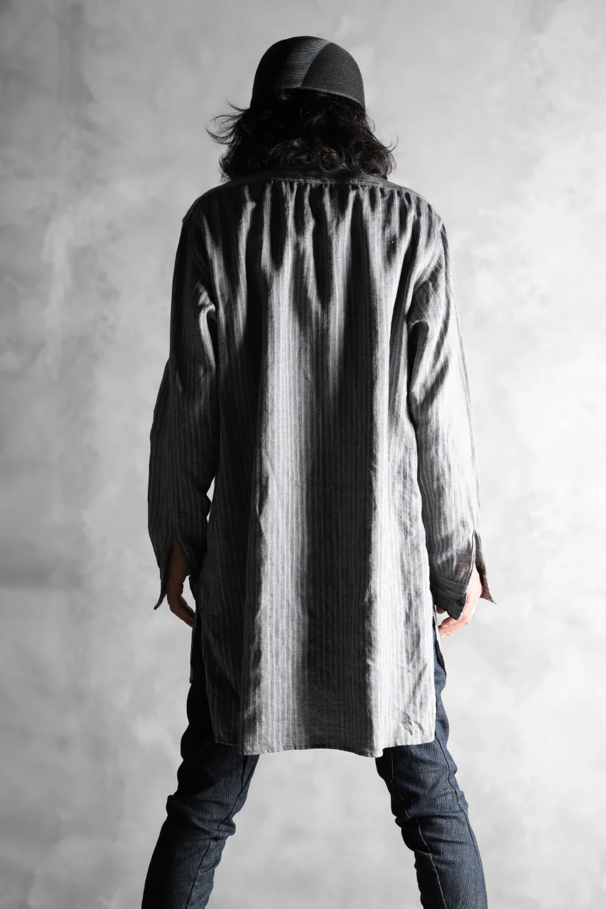 KLASICA STRIPED HERRINGBONE LINEN SHIRT / GARMENT WASHED (NAVY) - Image 23