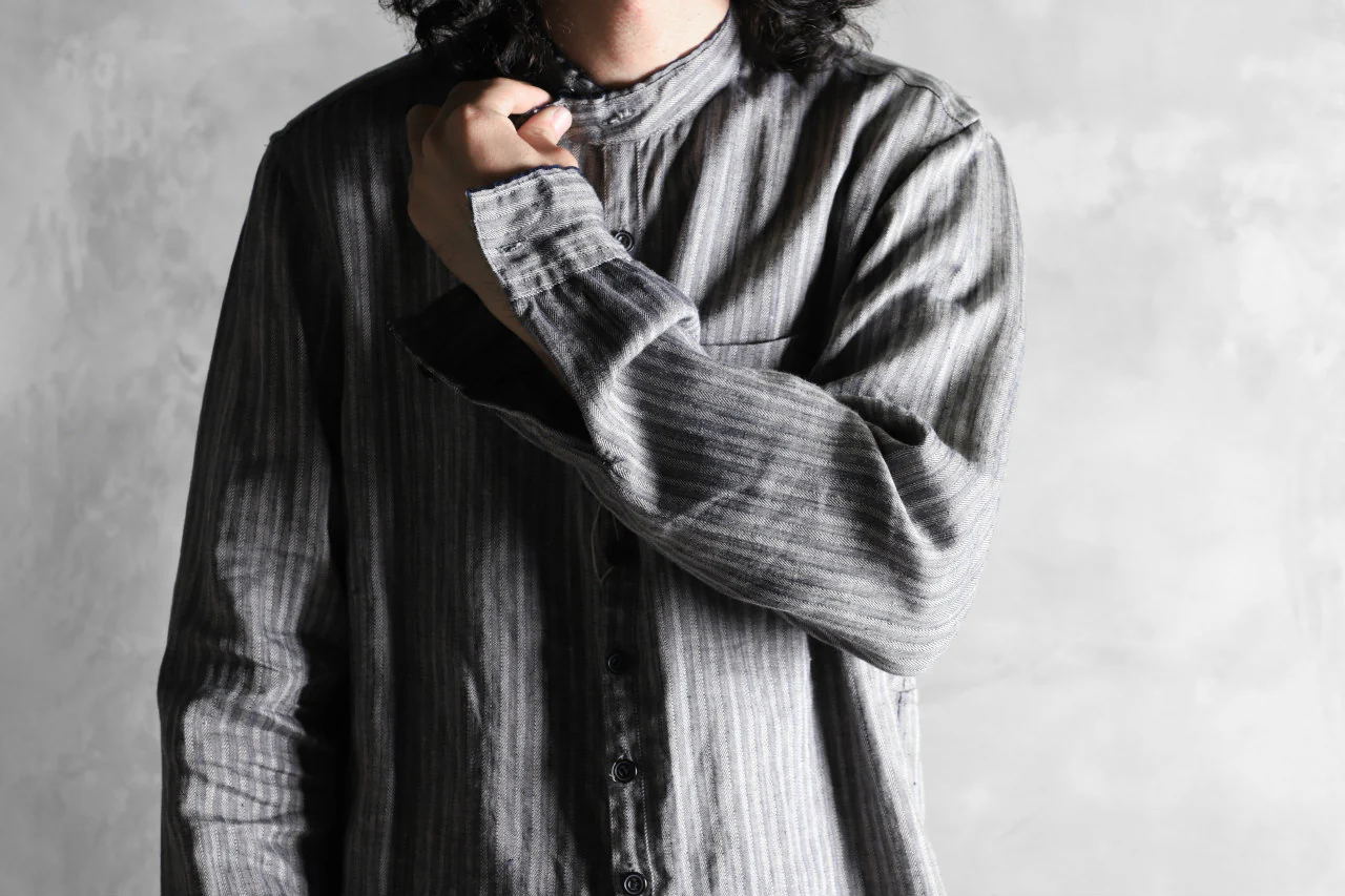 KLASICA STRIPED HERRINGBONE LINEN SHIRT / GARMENT WASHED (NAVY) - Image 29