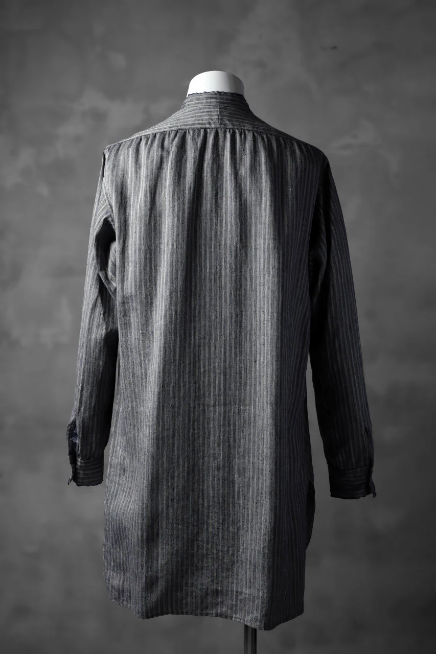 KLASICA STRIPED HERRINGBONE LINEN SHIRT / GARMENT WASHED (NAVY) - Image 3