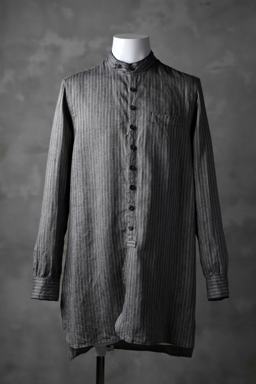 KLASICA STRIPED HERRINGBONE LINEN SHIRT / GARMENT WASHED (NAVY) - Image 4