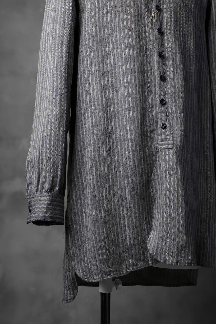 KLASICA STRIPED HERRINGBONE LINEN SHIRT / GARMENT WASHED (NAVY) - Image 8