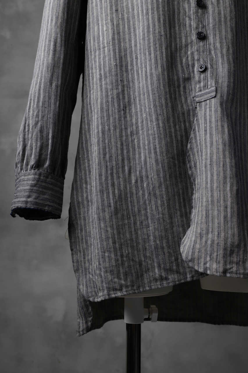 KLASICA STRIPED HERRINGBONE LINEN SHIRT / GARMENT WASHED (NAVY) - Image 9