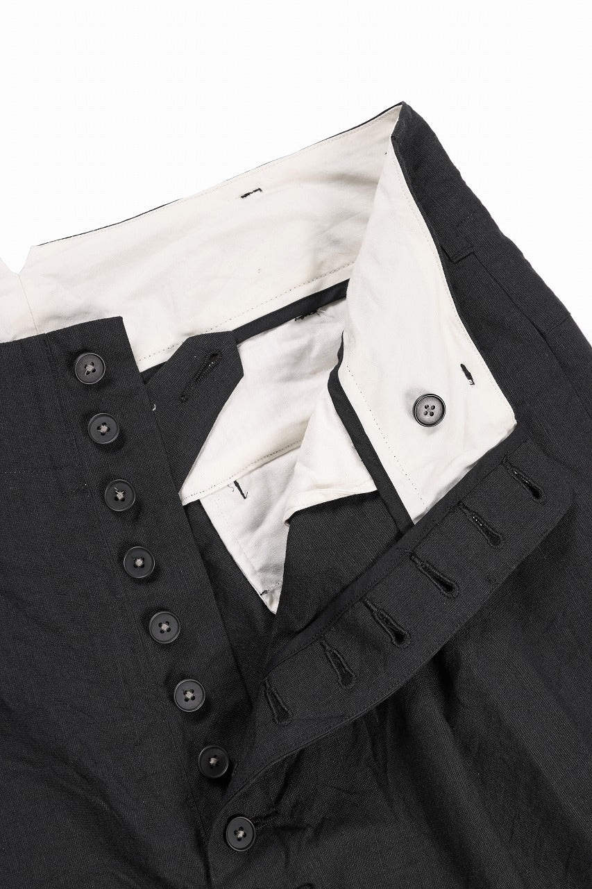 KLASICA "VICTOR" BACK SEAM TAPERED TROUSERS / "END ON END" SUPER 120's WOOL x HEMP (MATT BLACK) - Image 11