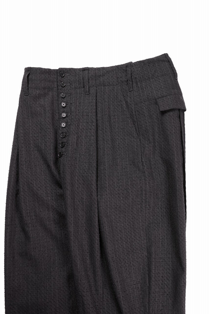 KLASICA "VICTOR" BACK SEEM TAPERED TROUSERS / FORK NEEDLE PUNCH SUPER 100's PENCIL STRIPE (IRON BROWN STRIPES) - Image 7