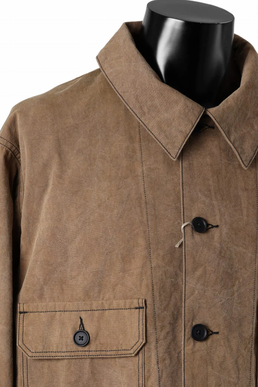 KLASICA VOLT (ND ver.) FRENCH ELECTRICIAN WORK JACKET / NATURAL DYED COTTON x SILK WEATHER (KAKI BROWN) - Image 10