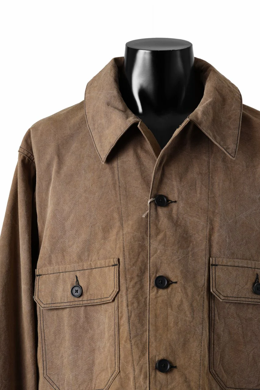 KLASICA VOLT (ND ver.) FRENCH ELECTRICIAN WORK JACKET / NATURAL DYED COTTON x SILK WEATHER (KAKI BROWN) - Image 12