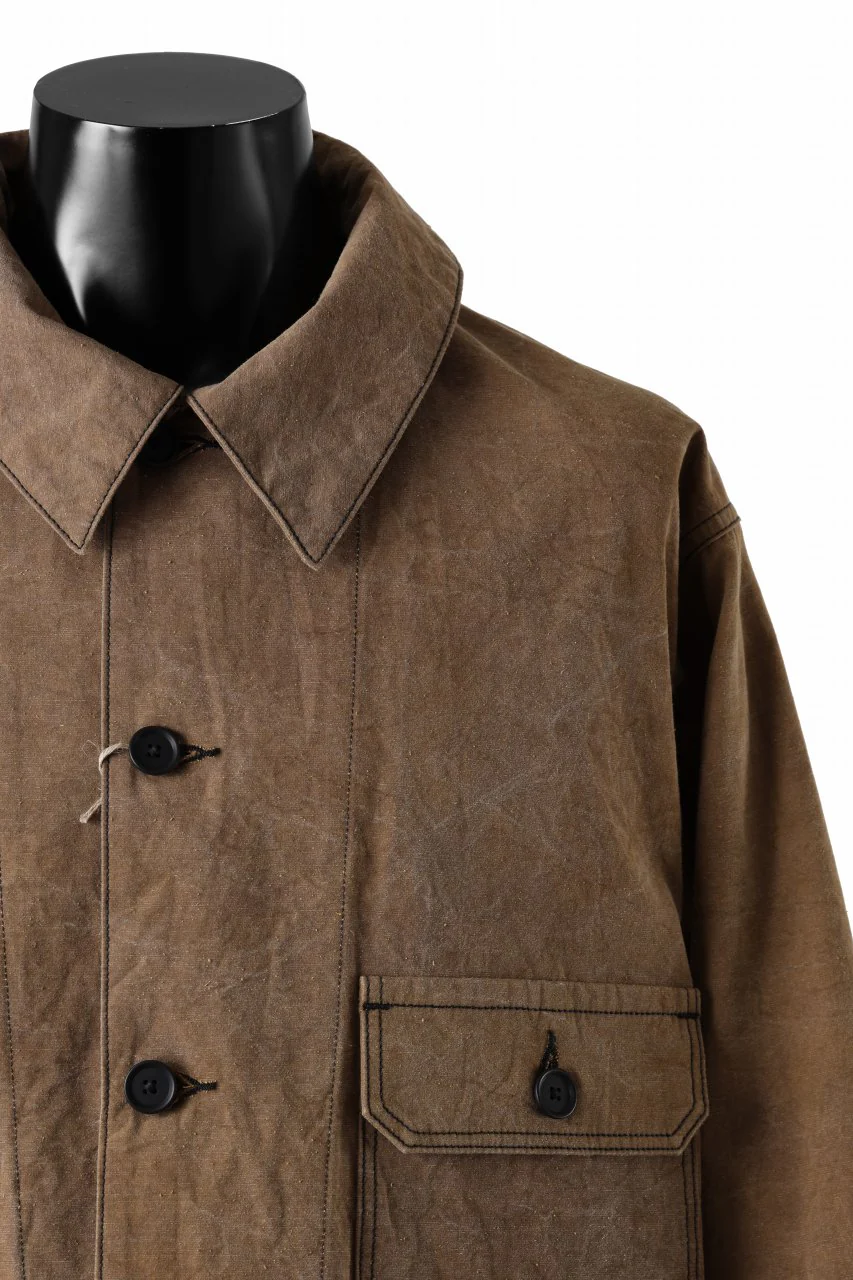KLASICA VOLT (ND ver.) FRENCH ELECTRICIAN WORK JACKET / NATURAL DYED COTTON x SILK WEATHER (KAKI BROWN) - Image 8