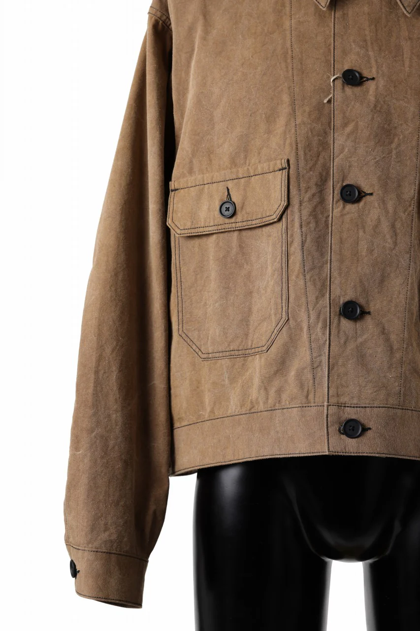 KLASICA VOLT (ND ver.) FRENCH ELECTRICIAN WORK JACKET / NATURAL DYED COTTON x SILK WEATHER (KAKI BROWN) - Image 9