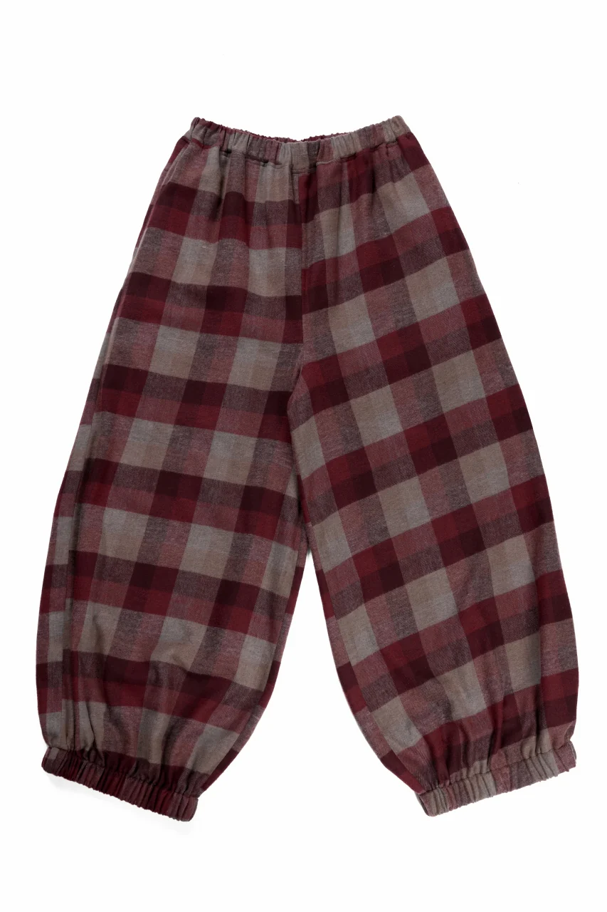 kujaku balloon easy waist pants / P-623 (red × brown) - Image 2