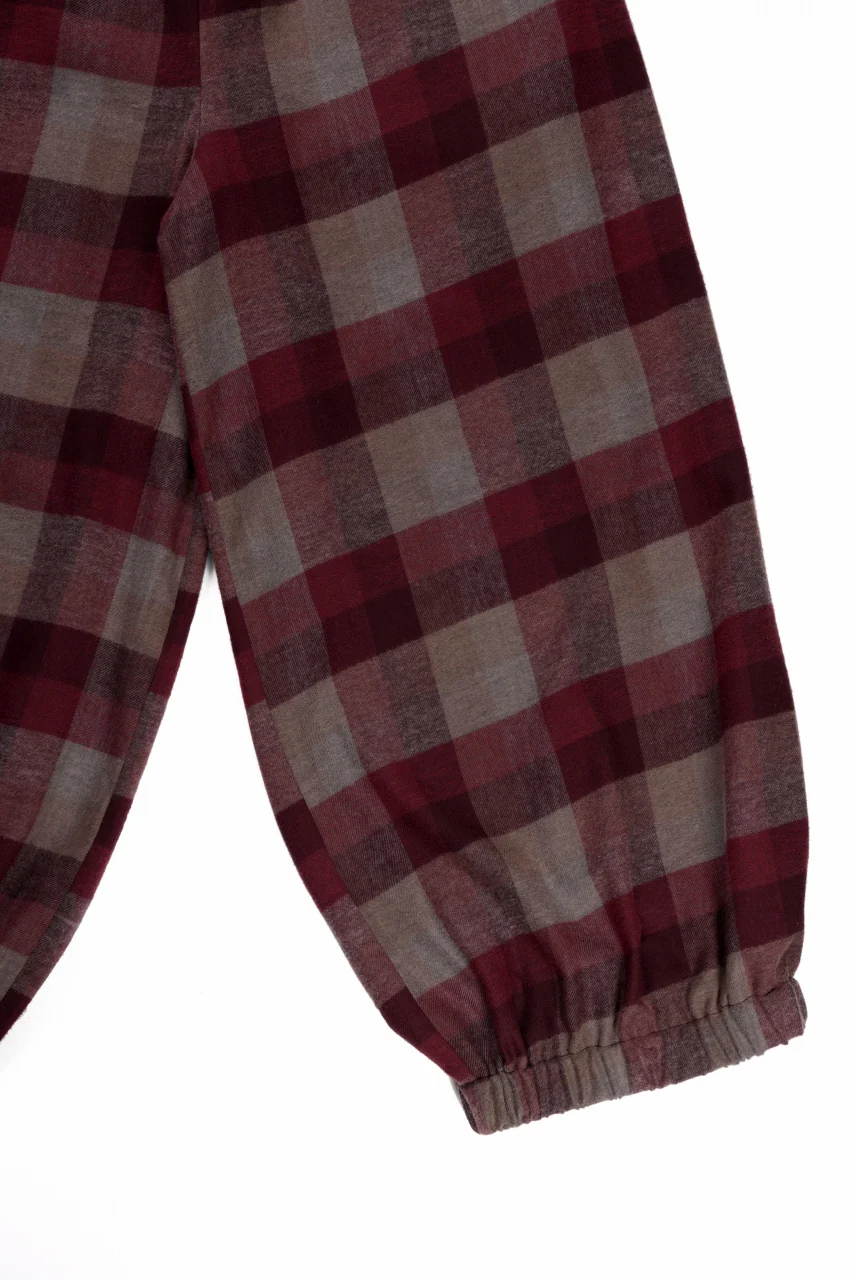 kujaku balloon easy waist pants / P-623 (red × brown) - Image 6