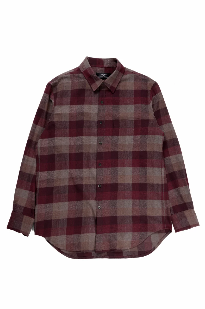 kujaku flannel dress shirt / S-610 (red × brown)