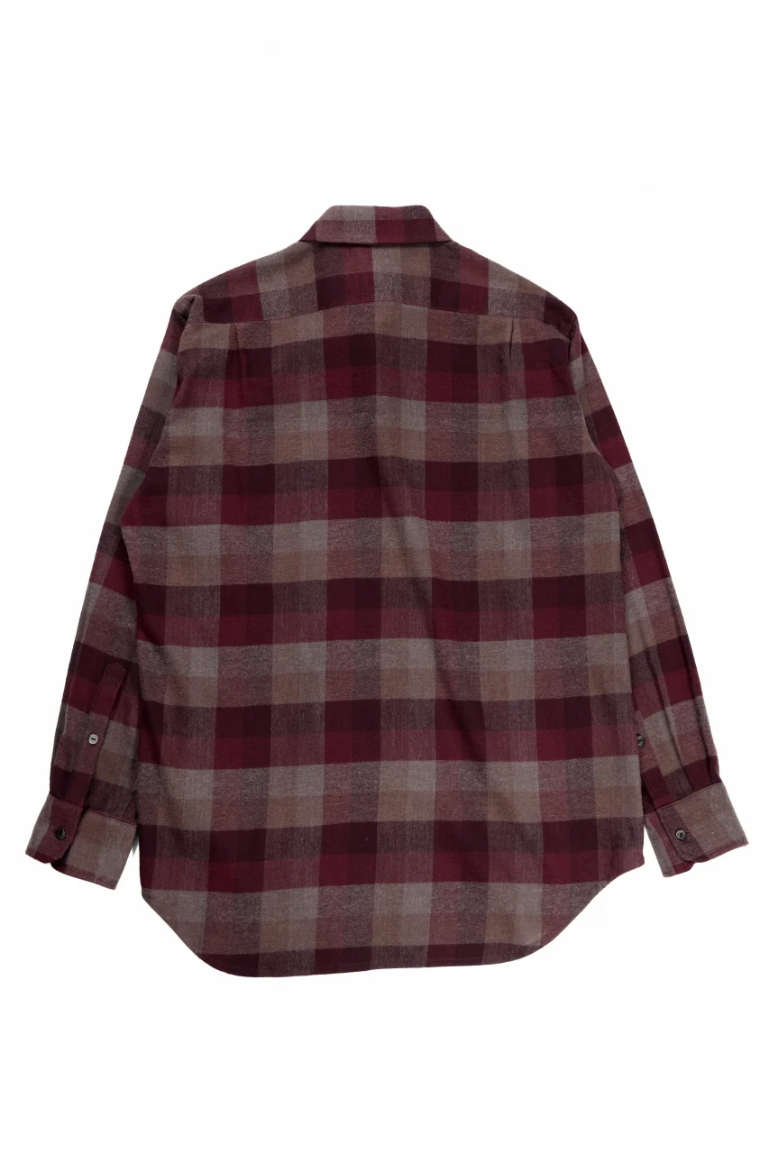 kujaku flannel dress shirt / S-610 (red × brown) - Image 3