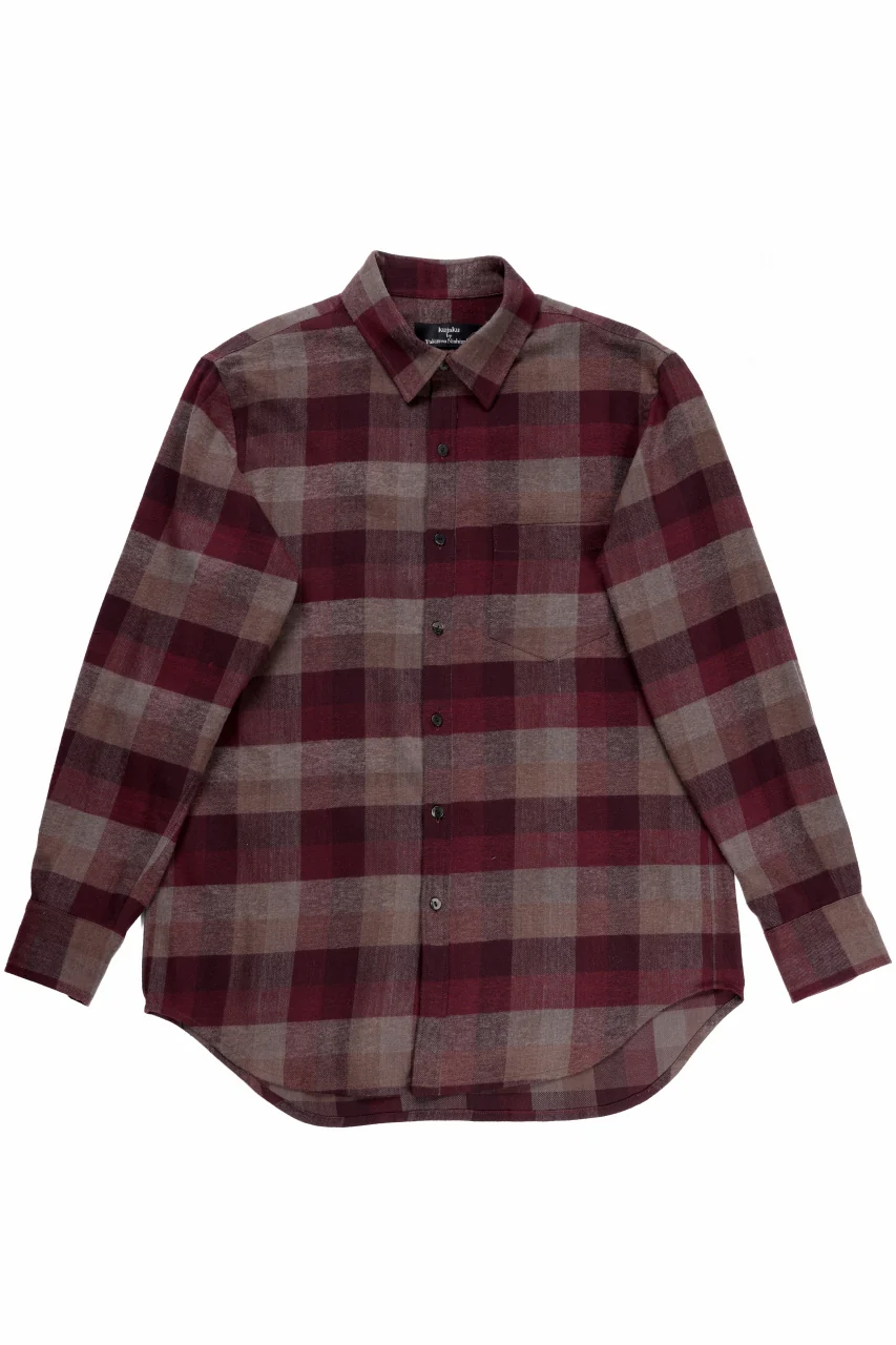 kujaku flannel dress shirt / S-610 (red × brown) - Image 4