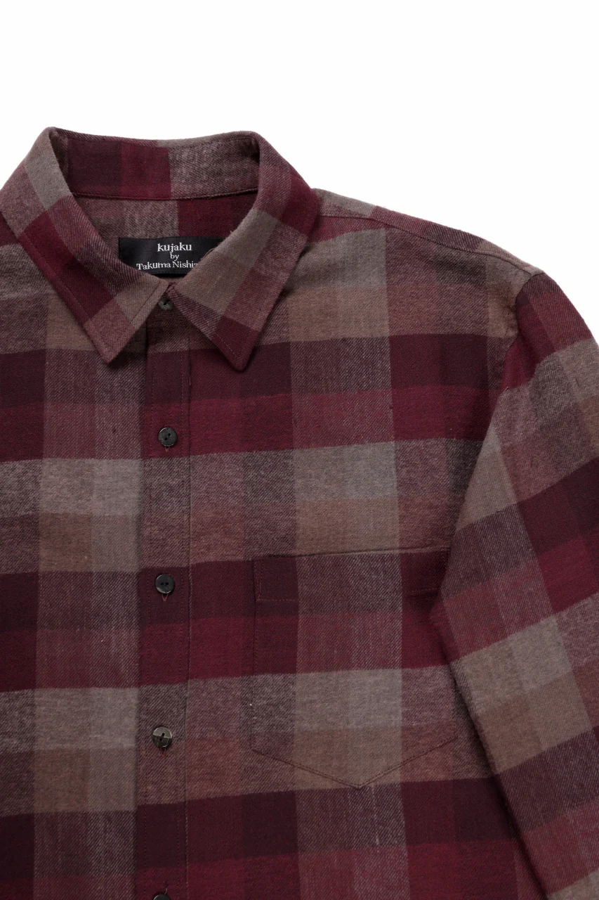 kujaku flannel dress shirt / S-610 (red × brown) - Image 5